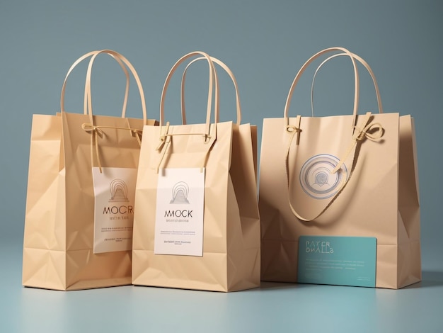 EcoFriendly Packaging Paper Bags with Label Mockup 3D Rendering