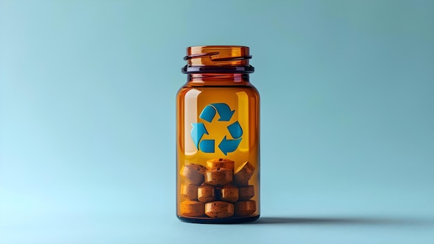 Ecofriendly Pill Bottle with Recycling Symbol Encourages Proper Disposal of Medical Waste Concept Ecofriendly Pill Bottle Recycling Symbol Proper Disposal Medical Waste