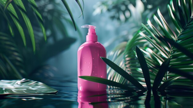 Ecofriendly skincare product amidst tropical foliage highlighting natureinspired care