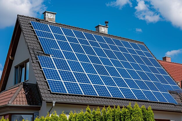 Ecofriendly solar panels on modern house roof