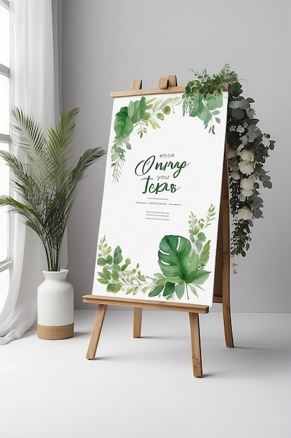 EcoFriendly Wedding Expo Green Planning Tips Signage Mockup with blank white empty space for placing your design