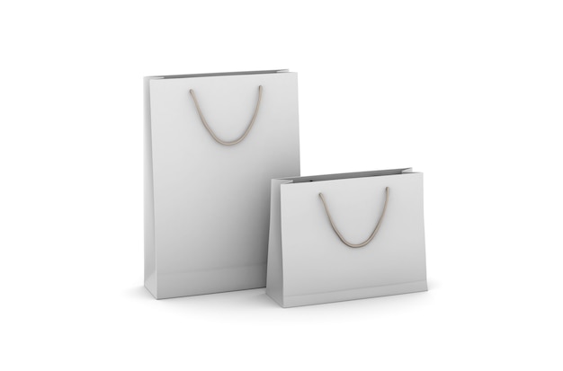 写真 白い背景の3dレンダリングで隔離の文字列ハンドルと環境に優しい白い紙の買い物袋