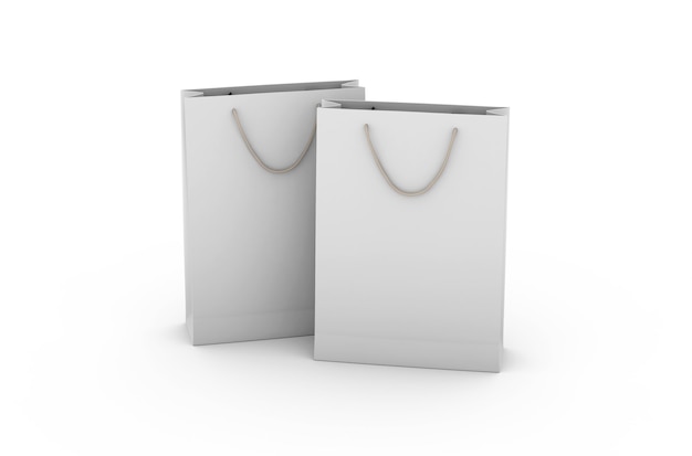 Ecofriendly white paper shopping bag with string handle isolated on white background 3D rendering