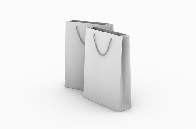 Ecofriendly white paper shopping bag with string handle isolated on white background 3D rendering