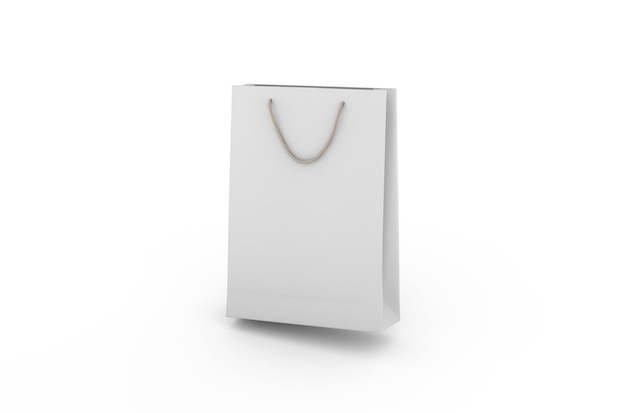 Ecofriendly white paper shopping bag with string handle isolated on white background