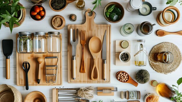 EcoFriendly Wooden Kitchen Utensils on White