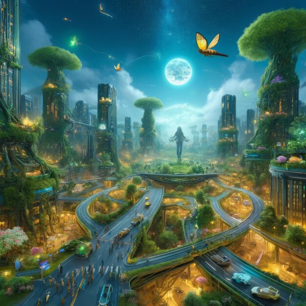 EcoFuturism in Metropolis Luminous Earth Day Celebration in NatureInspired City