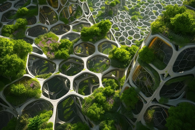 EcoFuturistic Hive City afbeelding van een bio-engineered park