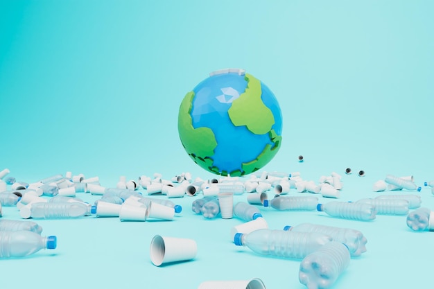 Ecological catastrophe on the planet sorting and recycling of plastic 3d render