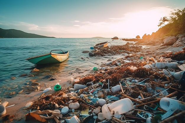 Ecological Dilemma Pile of Rubbish on a Seashore