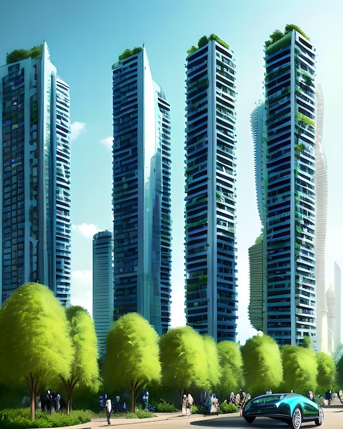 Photo ecological green and nonpolluting futuristic city