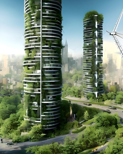 Foto città futuristica ecologica, verde e non inquinante