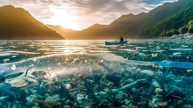 Generative AI로 만든 지구의 생태학적 문제 바닷물의 플라스틱 폐기물 지구 오염
