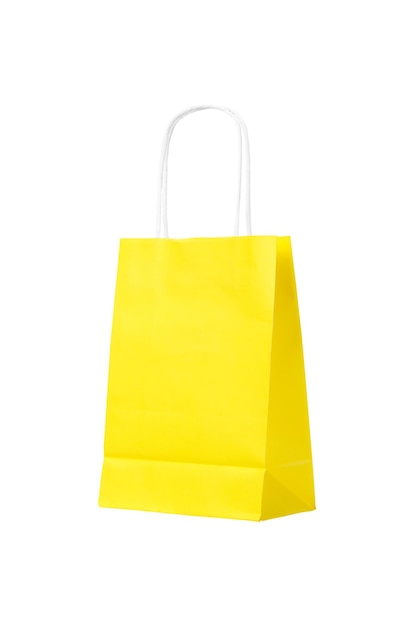エコロジカルリサイクル黄色のショッピングバッグは白い背景で隔離