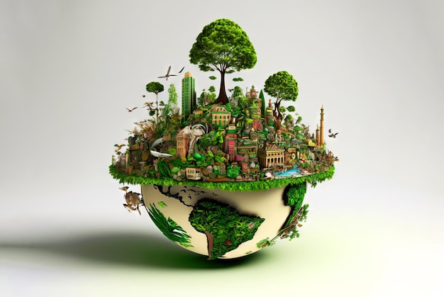 Ecological sustainability concept with stylized Earth as our home Generated AI