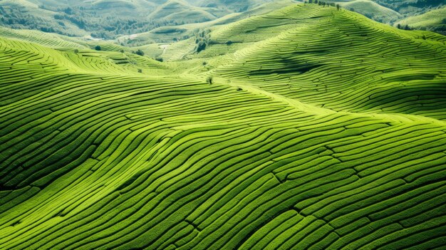 写真 生態学的な茶園のトップビューの質感