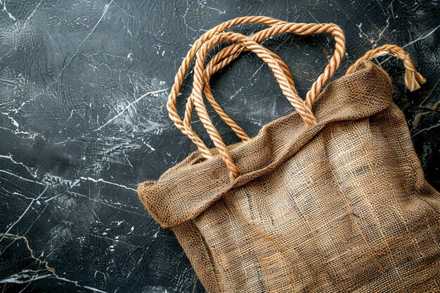 ecological tote bag over dark marble background