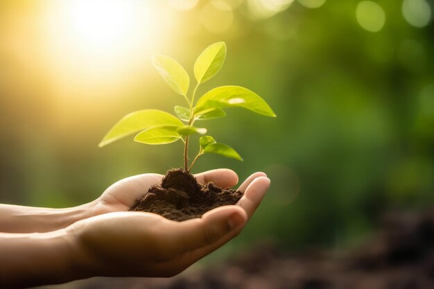 Ecologie landbouw natuur groen plant zorg hand blad groei leven Generatieve AI