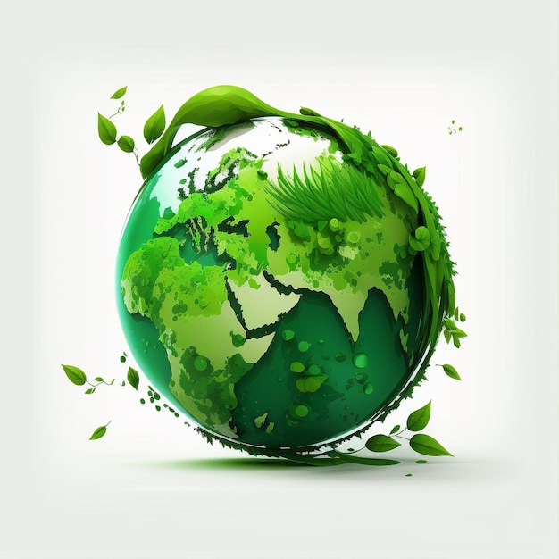 Ecologisch concept met groene planeet aarde en bladeren