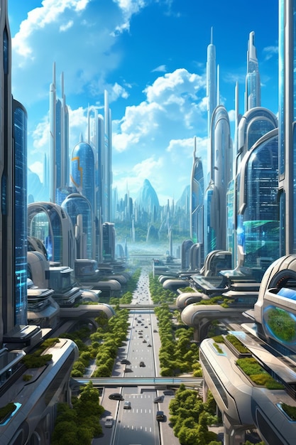 Ecology city concept with clean energy for good environment Created with Generative AI technology