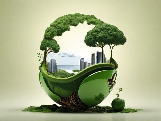 Ecology concept Earth in the form of a nest on a gray background