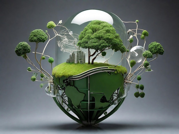 Ecology concept Earth in the form of a nest on a gray background