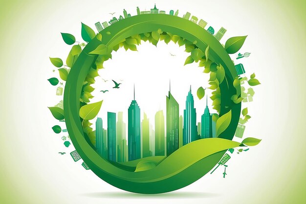 Photo ecology concept eco cityscape with leaf around the circle stock vector