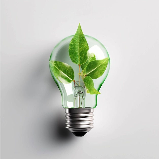 Ecology concept Green plant growing inside light bulb on white background