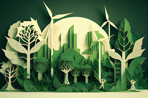 緑のエコシティの背景にあるエコロジーコンセプト 環境保護 資源の持続可能性