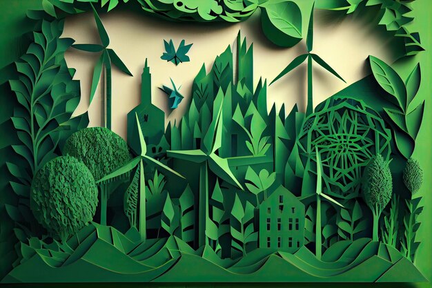 Ecology concept with green eco city backgroundEnvironment conservation resource sustainable Genera