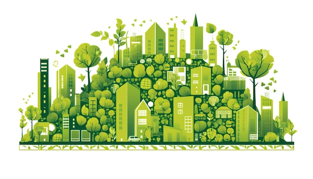 Photo ecology concept with green eco city on nature background