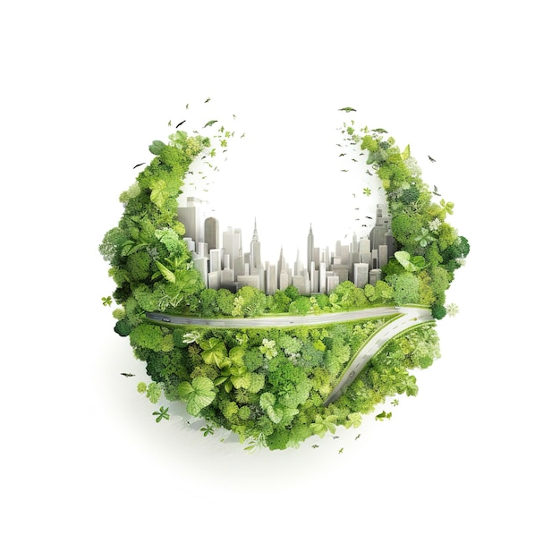写真 自然の背景に緑のエコ都市と生態学の概念