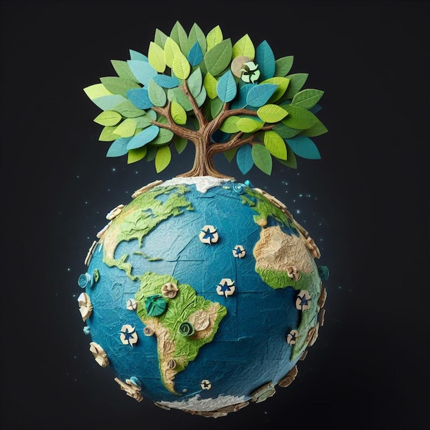 Ecology concept with green tree on earth globe