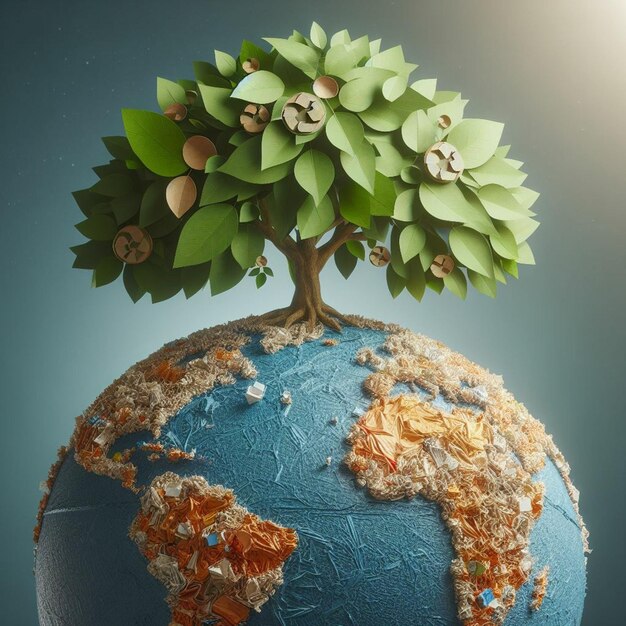 Ecology concept with green tree on earth globe