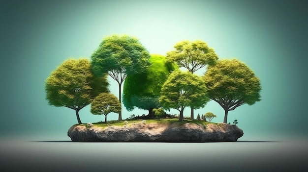 Ecology concept with green trees and clouds