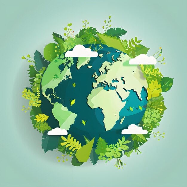 Photo ecology concept world environment day vector illustration planet and treesharmonious nature a vibrant ecosystem enveloping earth