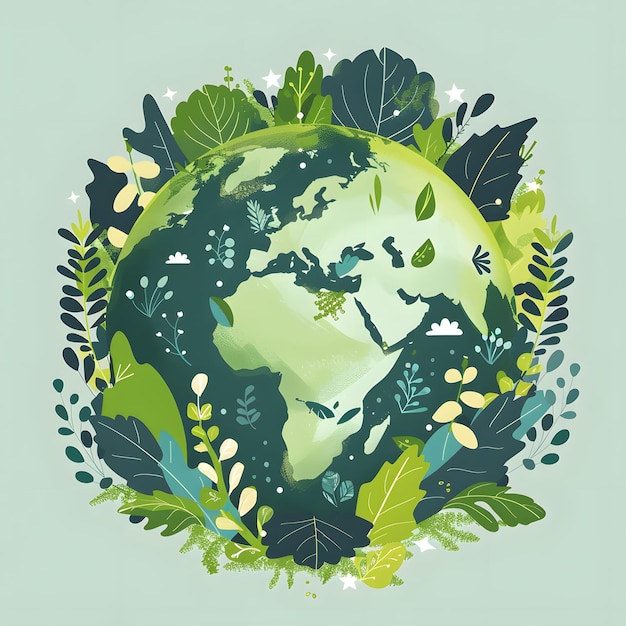 Ecology concept World environment day vector illustration Planet and treesHarmonious Nature A Vibrant Ecosystem Enveloping Earth