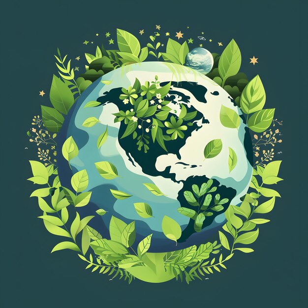 Photo ecology concept world environment day vector illustration planet and treesharmonious nature a vibrant ecosystem enveloping earth