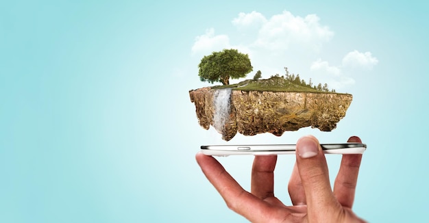 ecology and global communication concept. mixed media
