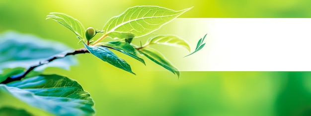 Photo ecology and green renewable energy tree branch banner with copy space