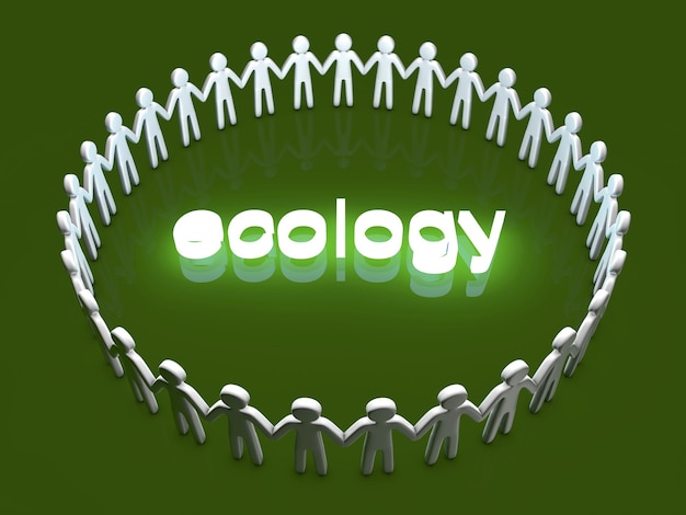 Ecology. A group of icon people standing in a circle.