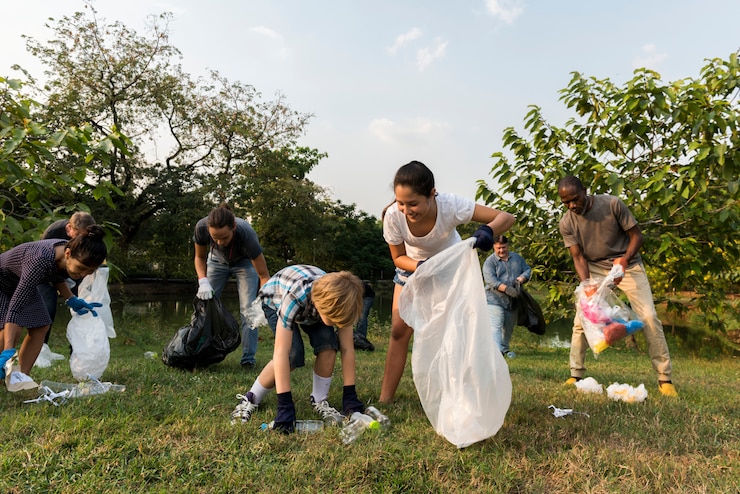 Photo ecology group of people cleaning the park