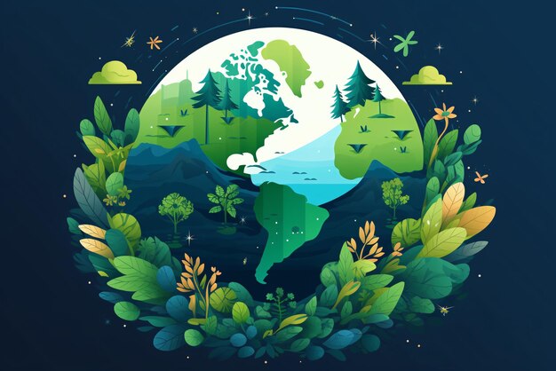 Фото Всемирный день экологии с деревьями земля и иллюстрация дня земли