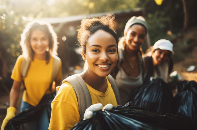 ecolology volunteer cooperation to clean garbage concept