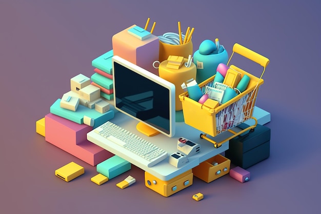 Ecommerce concept 3D style Generative AI illustration