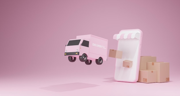 ecommerce concept delivery service on mobile application transportation delivery by truck