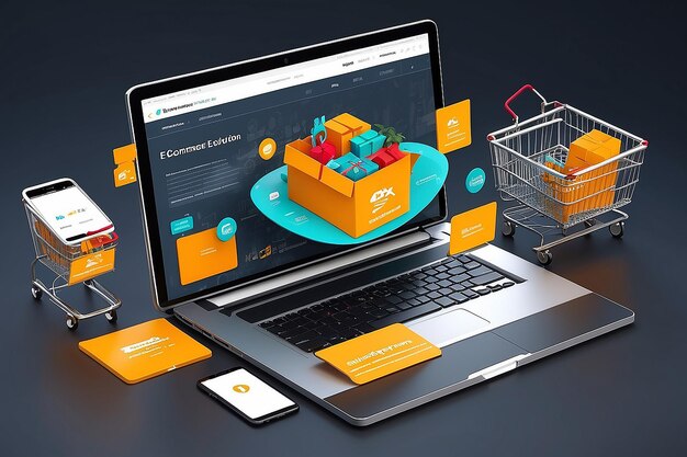 Foto ecommerce evolution 3d gerenderd online winkelsysteem in actie