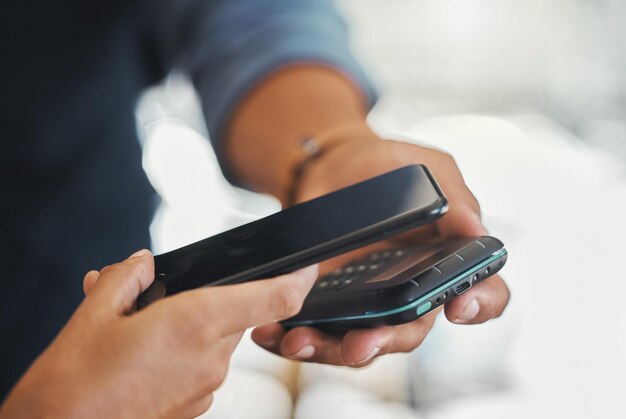 Ecommerce Fintech And Digital Financial Payment Technology Made On Phone At Coffee Shop Closeup Of Customer Experience With Nfc Credit Card Shopping At Business Retail Store Or Restaurant Cafe