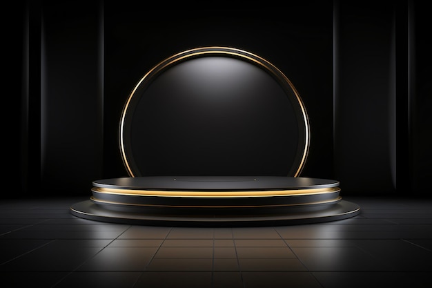 Ecommerce products display black and gold luxury minimum podium stage background