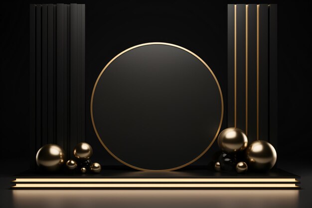 Ecommerce products display black and gold luxury minimum podium stage background